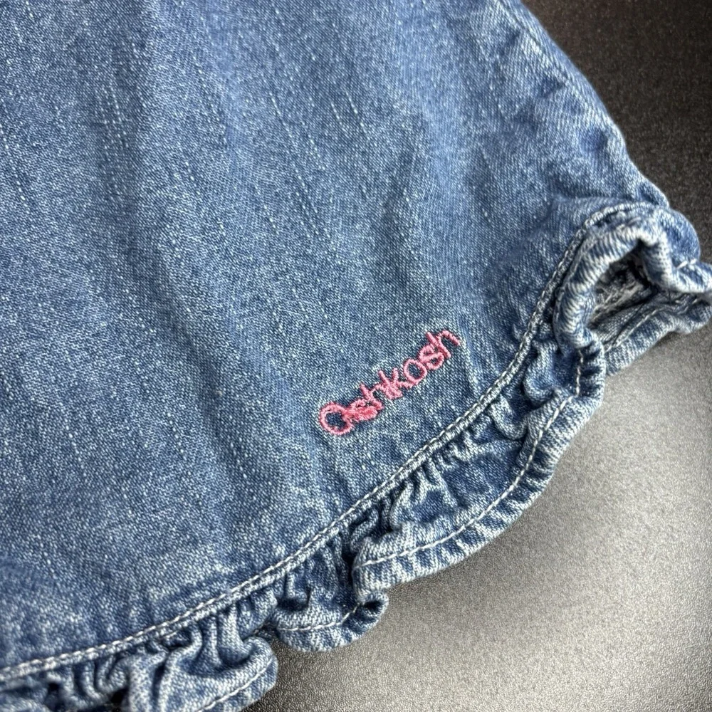 vintage OshKosh B'gosh denim dress embroidered flowers ruffled‎ hem Size 6 RARE